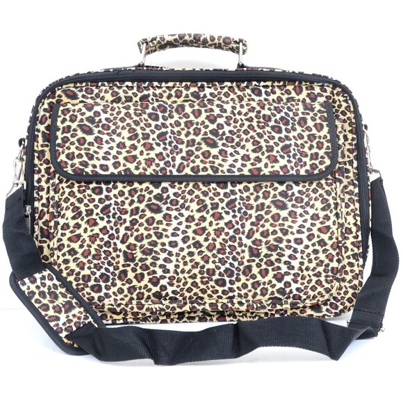 Leopard Animal Print 17" Laptop Briefcase Messenger Crossbody Case Bag NWT - Picture 1 of 9